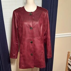 Joseph Ribkoff Faux Deep Cranberry Leather Jacket
